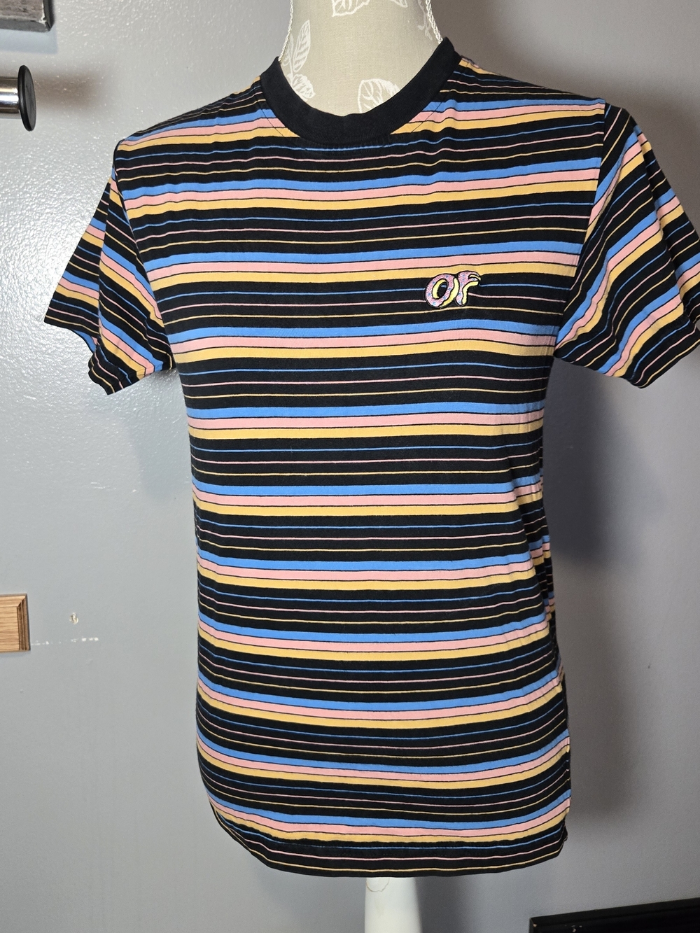 Odd Future Black Striped Tee with Blue & Pink Accents